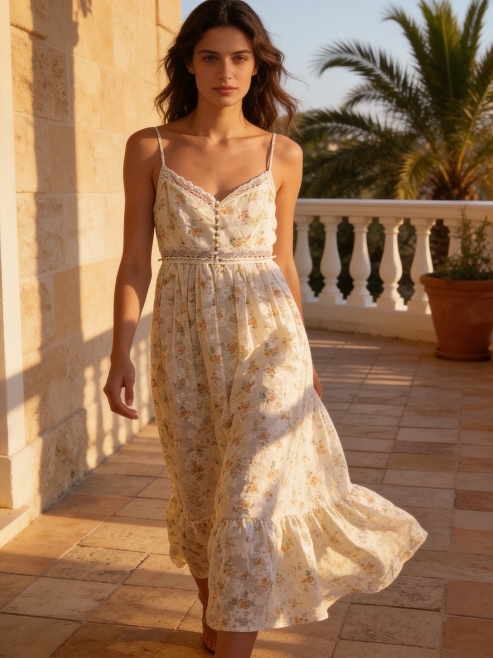 Altar'd State Cream Floral Lace-Trim Midi Dress - Picture 2 of 2